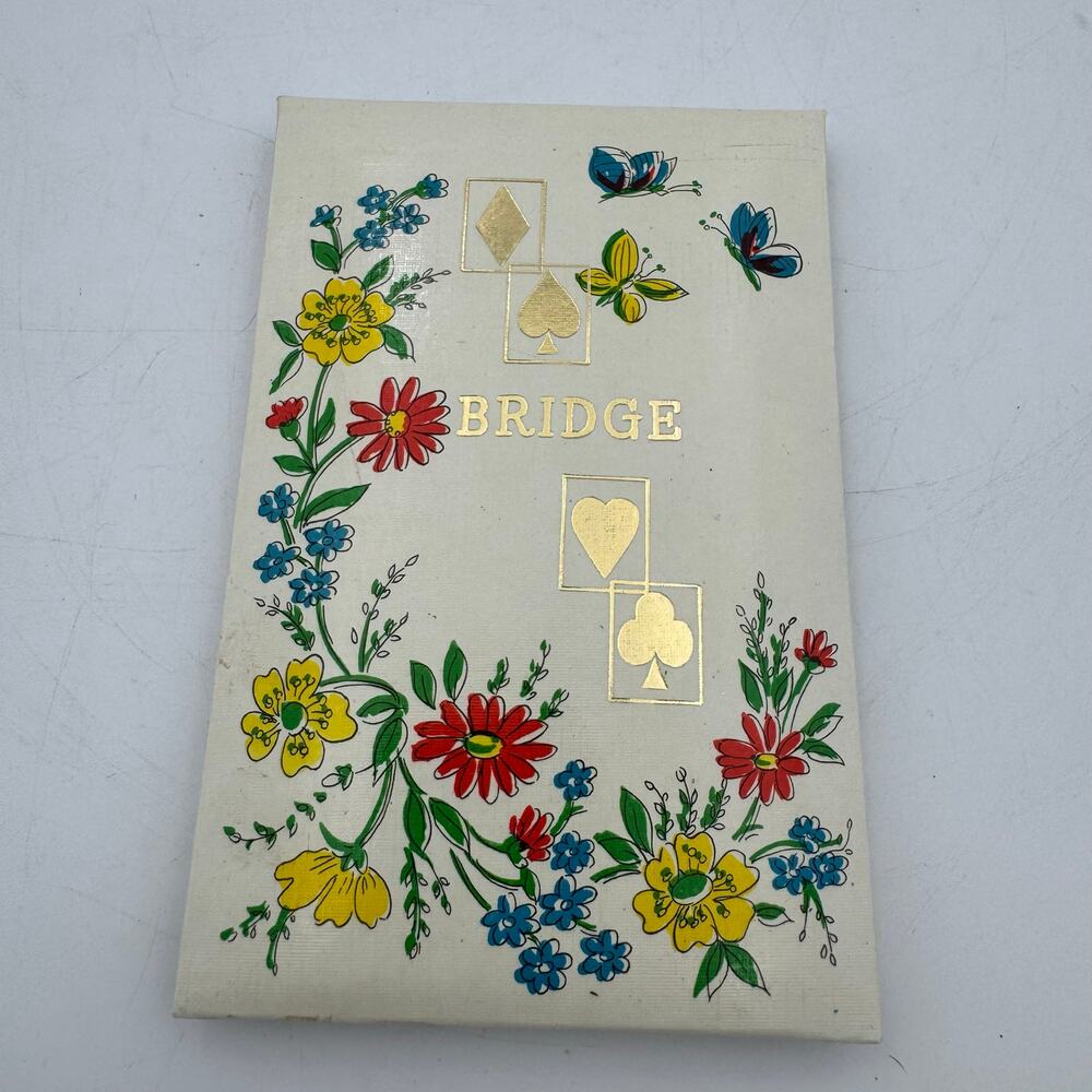 Vintage Floral Bridge Score Pad Gold Foil Playing Card Cover 1950s 1960s Game